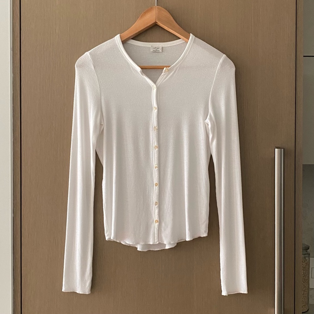 Aritzia wilfred oceane long sleeve ribbed shirt white